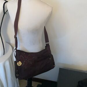 Travelon Brown Nylon Embroidered Crossbody Lightweight Travel Bag NYB6018